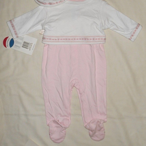 3 Pc Set Pink Outfit 1 Sleeper 1 Wrap Jacket 1 Hat - Picture 5 of 7